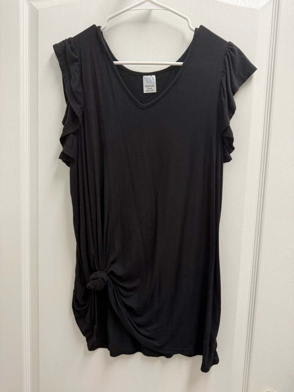 Time and Tru Maternity Black V-Neck Ruffle Flutter Sleeve